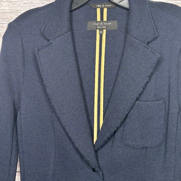 Rag & Bone 100% Merino Wool Navy Blue Knit Single Button Jacket Size Medium - Picture 7 of 11